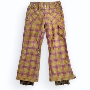 ROXY Limited Edition Olive Green & Purple Plaid Snowboarding Pants Large​​​